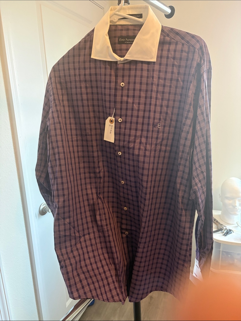 Purple Check Contrast-Collar Men's Dress Shirt